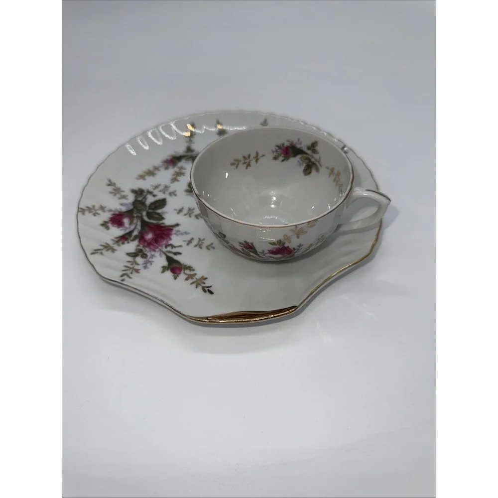 Japanese Moss Rose Seashell Snack Plate Gold‎ Trim Plates And Cups.